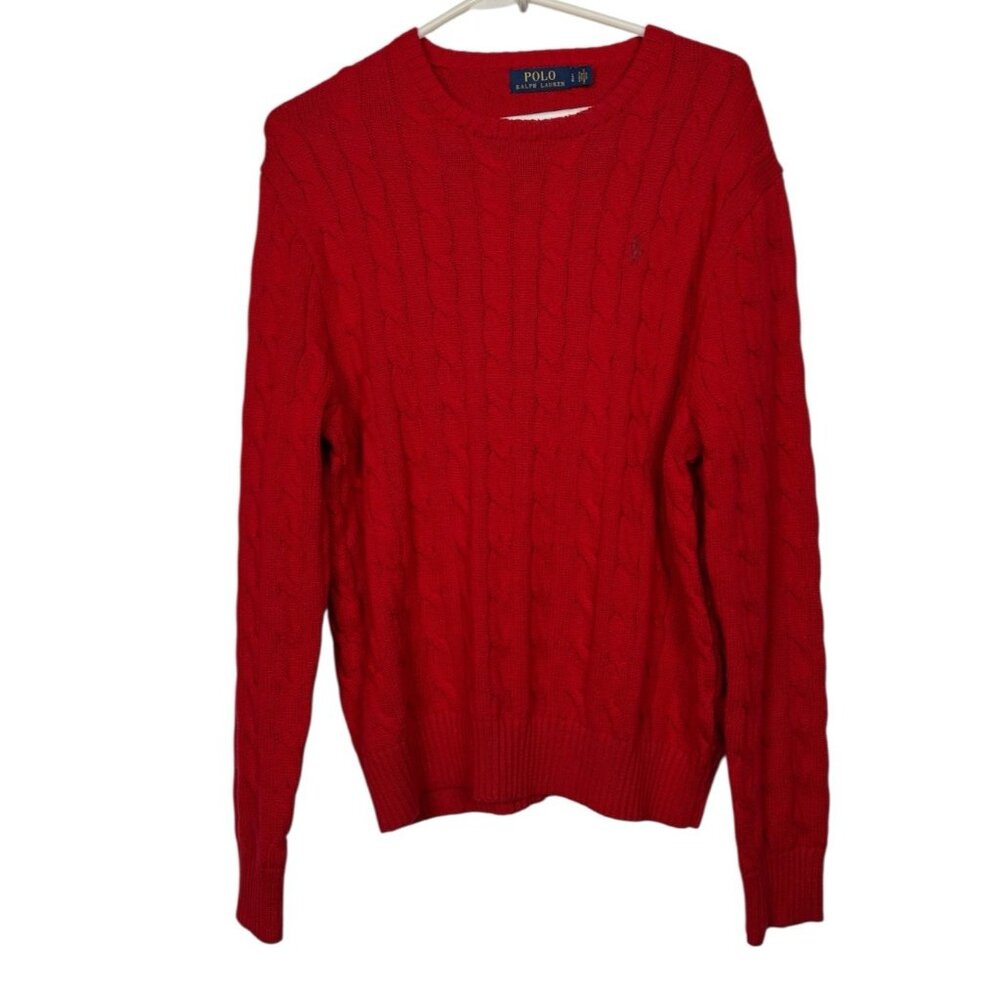 Polo Ralph Lauren Sweater Mens L Crewneck Pullover Cotton Cable Red Pony Preppy